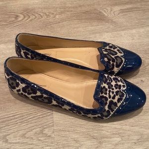 J Crew Animal Printed Slide On Blue Flats